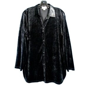 FRAZIER LAWRENCE Black VELVET BLOUSE Button-Up SATIN COLLAR Blouse/Tunic Top M